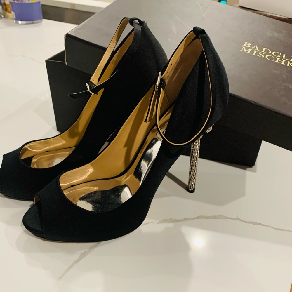 Badgley Mischka black heels with rhinestone heels